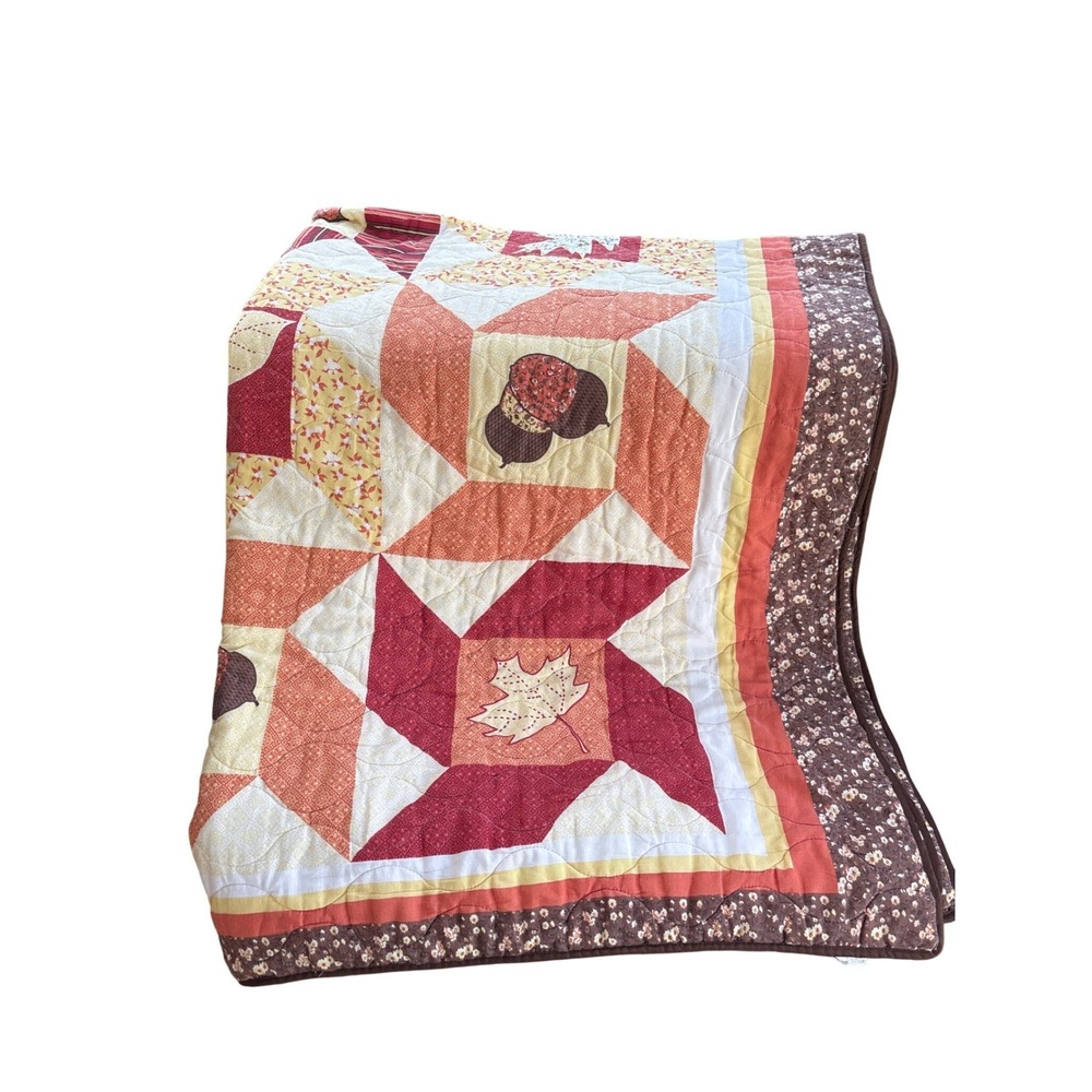 Better Homes and Gardens Harvest Pinwheel Quilt Fall Leaves Acorn Multi 63x86 - Picture 2 of 8